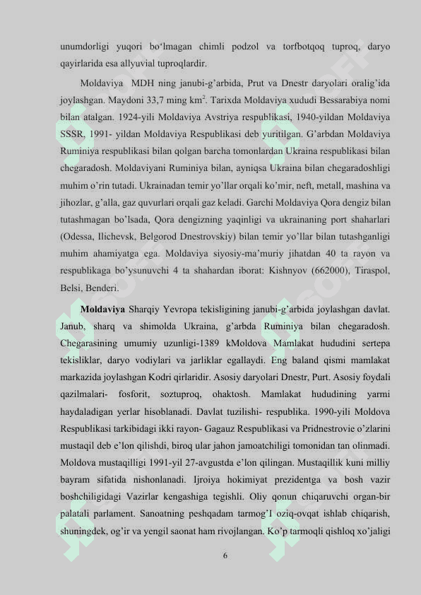 Ukraina, Belorusiya va Moldava davlatlariga qiyosiy iqtisodiy-geografik tavsifi 6