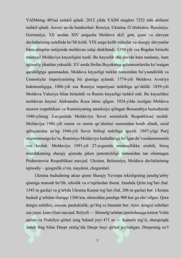 Ukraina, Belorusiya va Moldava davlatlariga qiyosiy iqtisodiy-geografik tavsifi 7