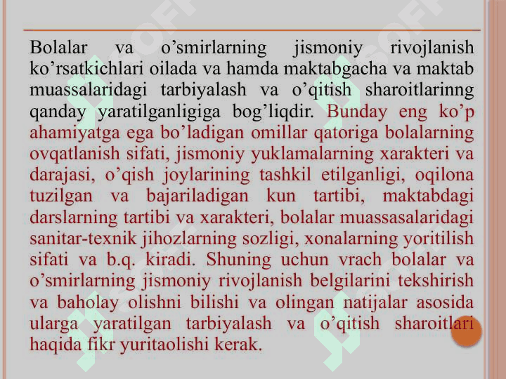 Bolalar va o’smirlarning jismoniy rivojlanishini nazorat qilish 8