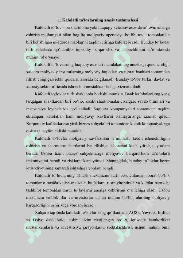 Kafolatli to‘lovlar tushunchasi va turlari 2