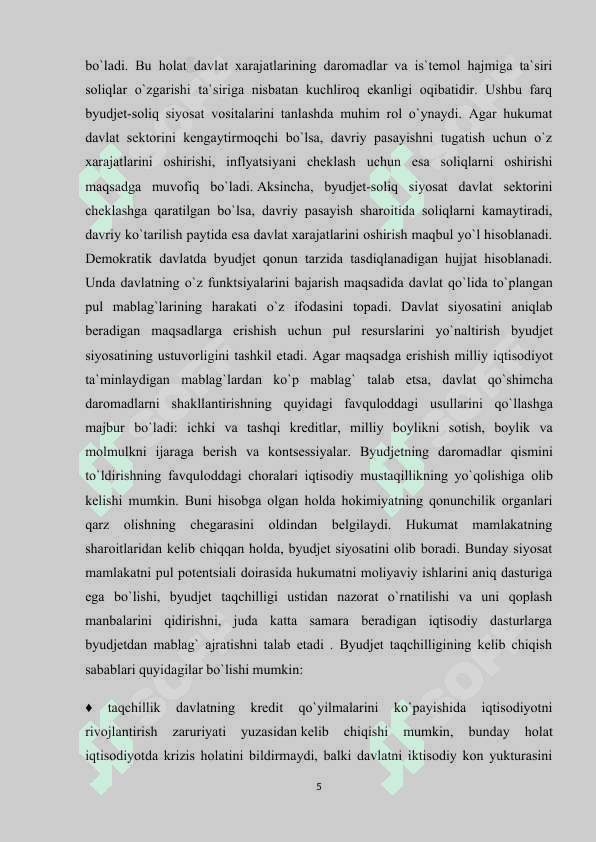 O'ZBEKISTON RESPUBLIKASI MUSTAQILLIGI YILLARIDA BYUDJET - SOLIQ SIYOSATINING RIVOJLANISH BOSQINCHLARI VA ASOSIY YO'NALISHLARI 5