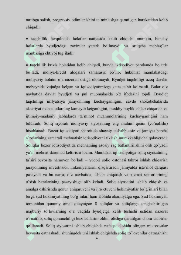 O'ZBEKISTON RESPUBLIKASI MUSTAQILLIGI YILLARIDA BYUDJET - SOLIQ SIYOSATINING RIVOJLANISH BOSQINCHLARI VA ASOSIY YO'NALISHLARI 6