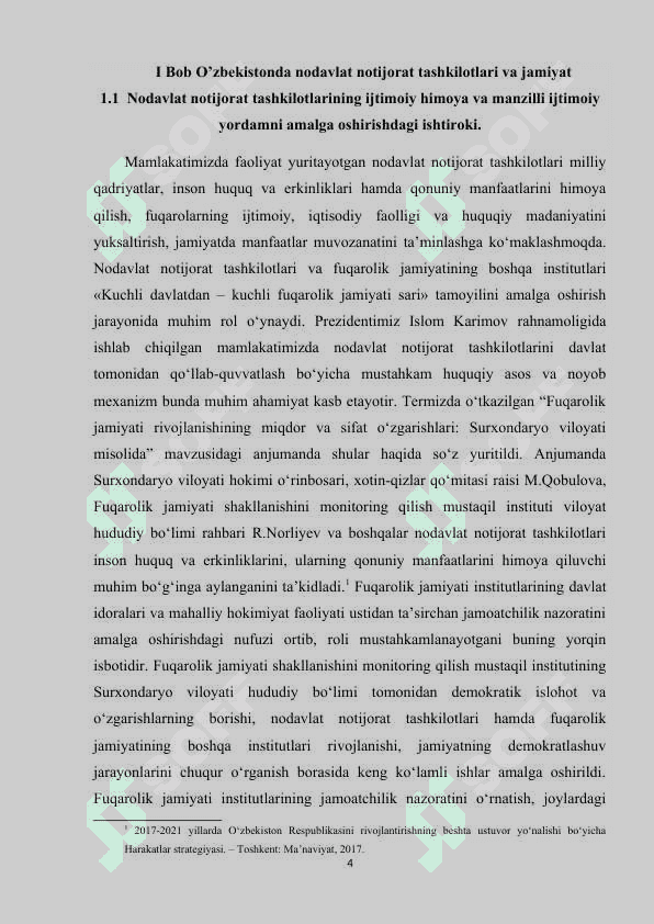 O'zbekistonda nodavlat notijorat tashkilotlari va ularning  siyosiy, ijtimoiy hamda iqtisodiy jarayonlarda tutgan o'rni 4