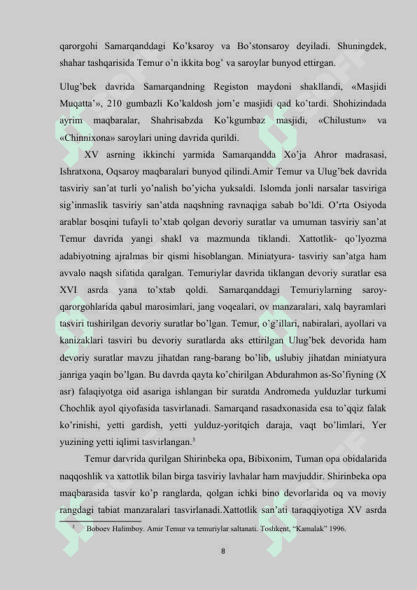 Oʻzbekistonning Amir Temur Temuriylar va Shayboniylar davri memorchiligi asirlar davri memorchiligi 8