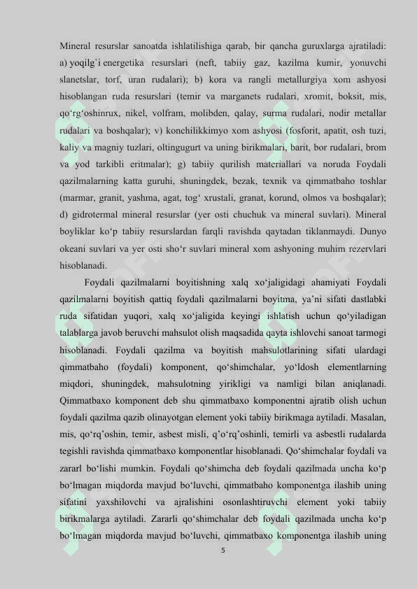 O'zbekistonning foydali qazilmalari haqida ma'lumotlar tayyorlash va uni xaritada belgilash 5