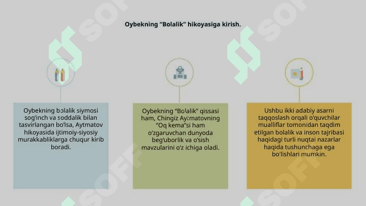 Oybekning"Bolalik"qissasi va Chingiz Aytmatovning "Oq kema"asarlari taqqoslanishi,tahlil 3