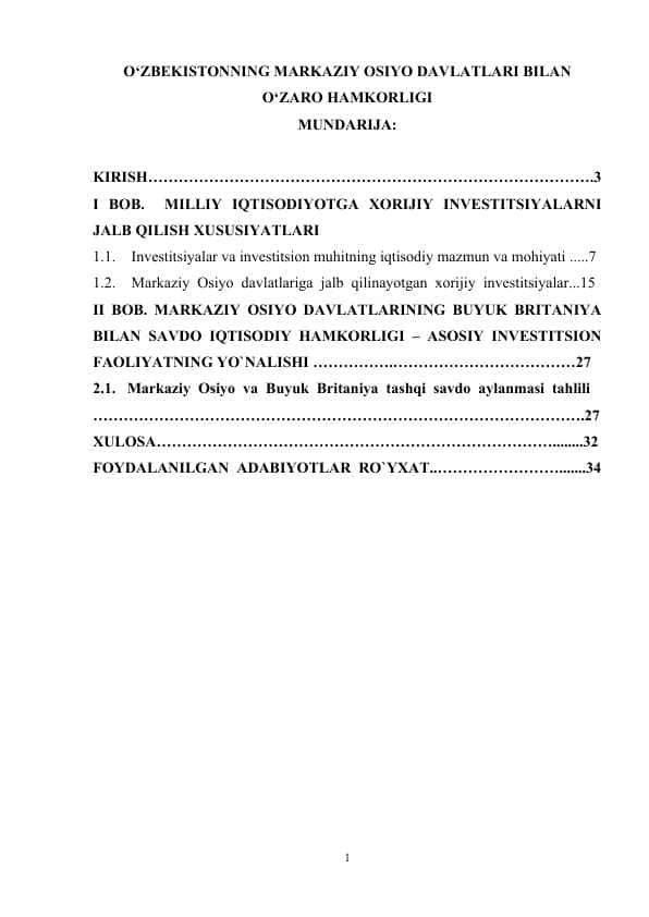 O'ZBEKISTONNING MARKAZIY OSIYO DAVLATLARI BILAN O'ZARO HAMKORLIGI.