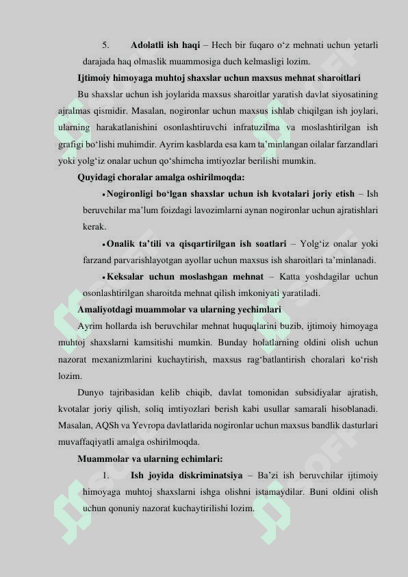 Ijtimoiy va huquqiy jihatdan kuchli himoya qilinishga muhtoj shaxslarning mehnatini huquqiy jihatdan tartibga solishning o‘ziga xos xususiyatlari 5