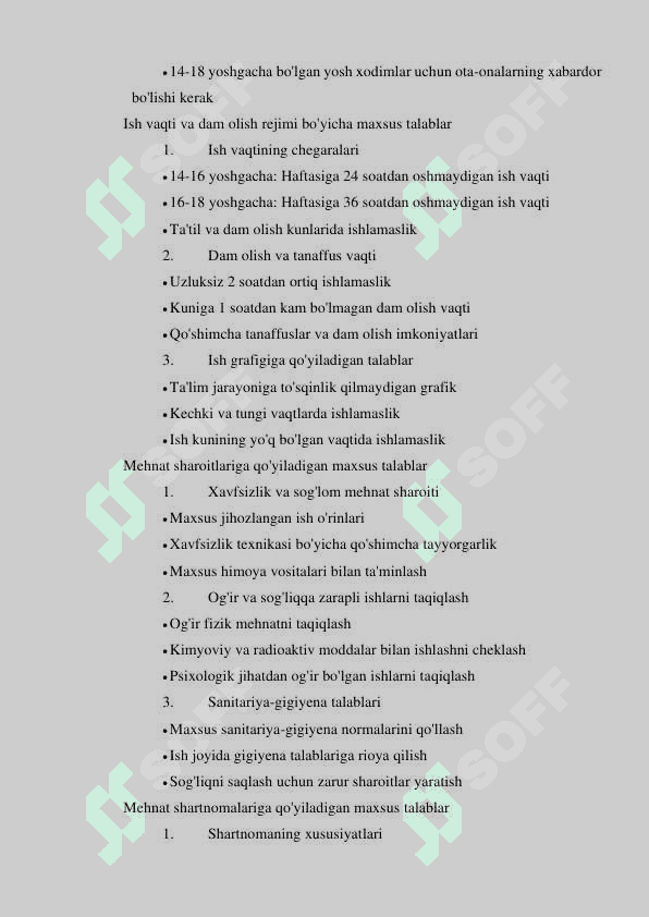 18 yoshgacha bo‘lgan xodimlarning mehnatini huquqiy jihatdan tartibga solishning o‘ziga xos xususiyatlari 8