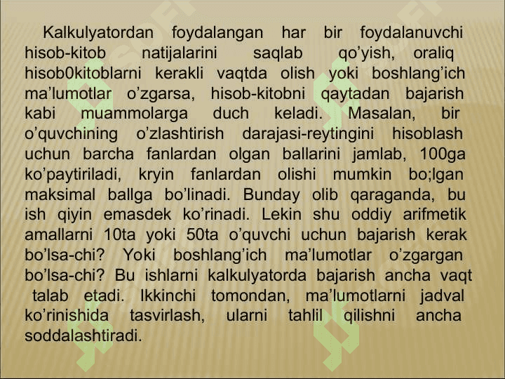 Excel dasturi haqida 4