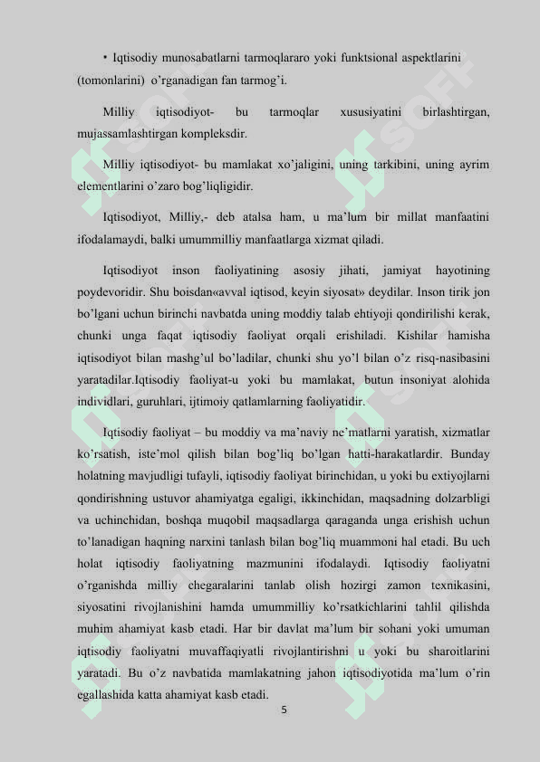 MILLIY IQTISODIYOT VA UNING IQTISODIY KO’RSATKICHLARI 5