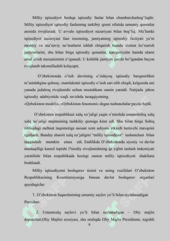 MILLIY IQTISODIYOT VA UNING IQTISODIY KO’RSATKICHLARI 6