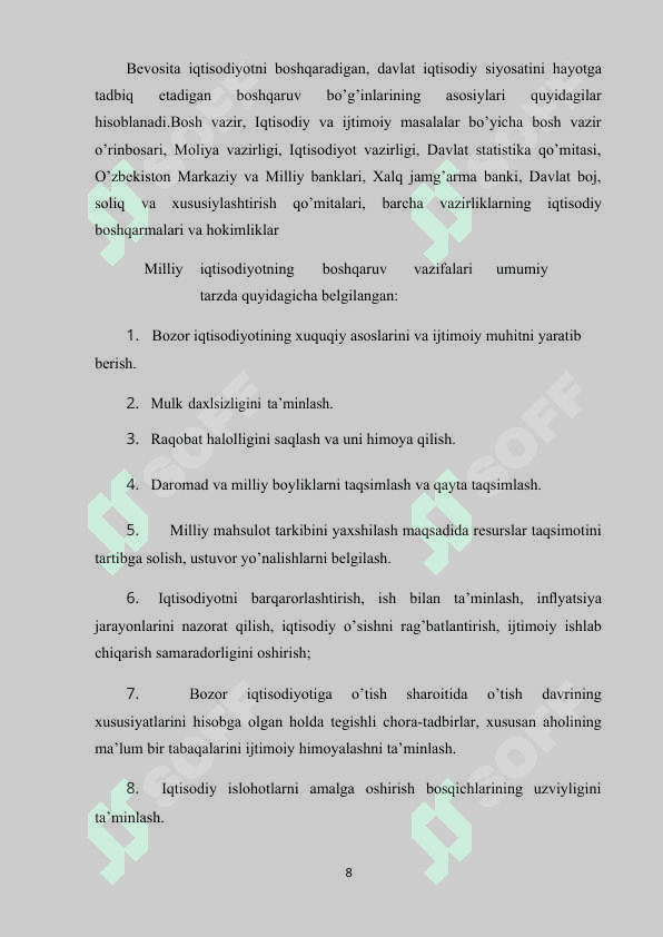 MILLIY IQTISODIYOT VA UNING IQTISODIY KO’RSATKICHLARI 8