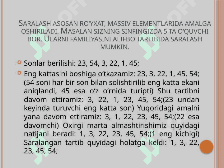 To’g’ridan-to’g’ri qo’yish orqali saralash usuli 4