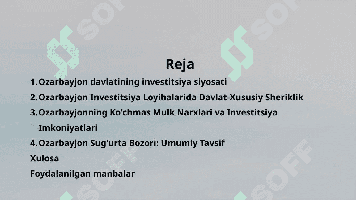 Ozarbayjon davlatining investatsiya tahlili. 2