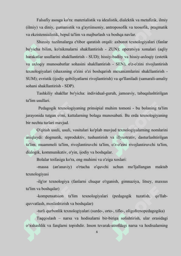 Pedagogik  texnologiyalarning o'ziga xos xususiyatlari 6