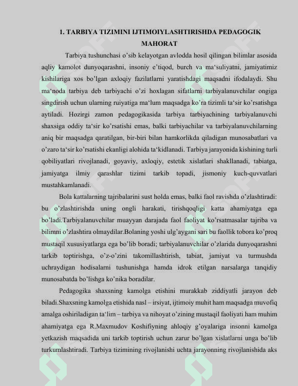 TARBIYAVIY ISHLASHLARNI AMALGA OSHIRISHDA PEDAGOGIK MAHORATNI O‘RNI 5