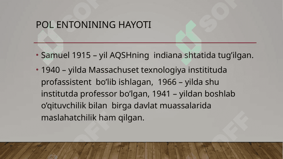 Pol  entoni  Samueson hayoti va ijodi 2