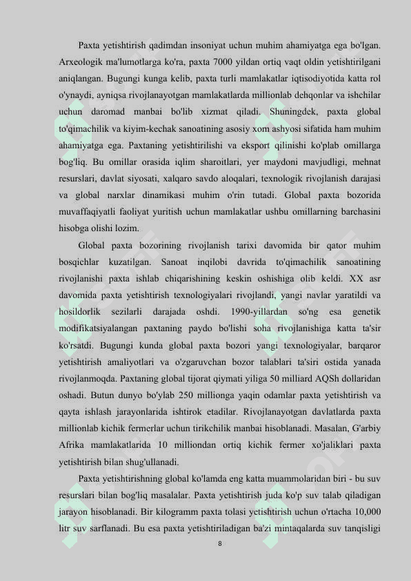 Respublikamiz paxta kompleksini eksport salohiyatidagi o‘rni va axamiyat 8
