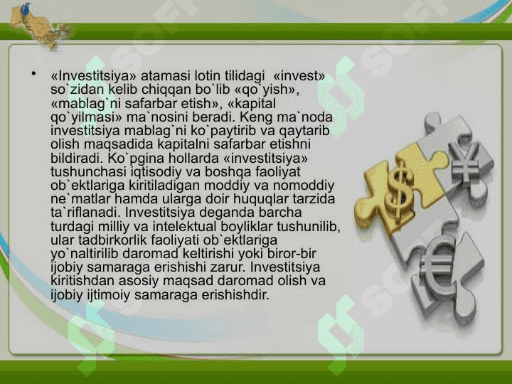 Investitsiyalarning mohiyati, grafigi va funksiyasi 6
