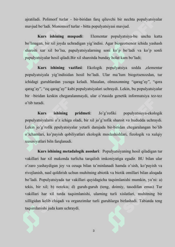 Populyatsiyalar haqida taʼlimot 3