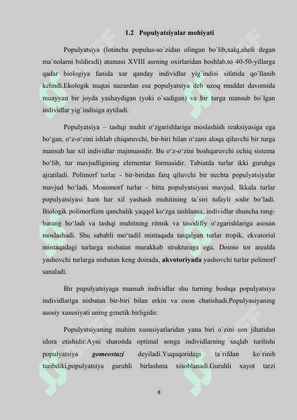 Populyatsiyalar haqida taʼlimot 8