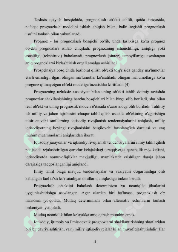 Prognozlashtirish jarayoni va undagi muammolar 8