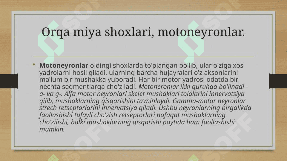 Orqa miyaning harakatlantiruvchi neyronlaring turlari , ularning morfofunksional xususiyatlari 6