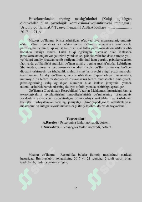 PSIXOKORREKTSION TRENING MASHG’ULOTLARI 2