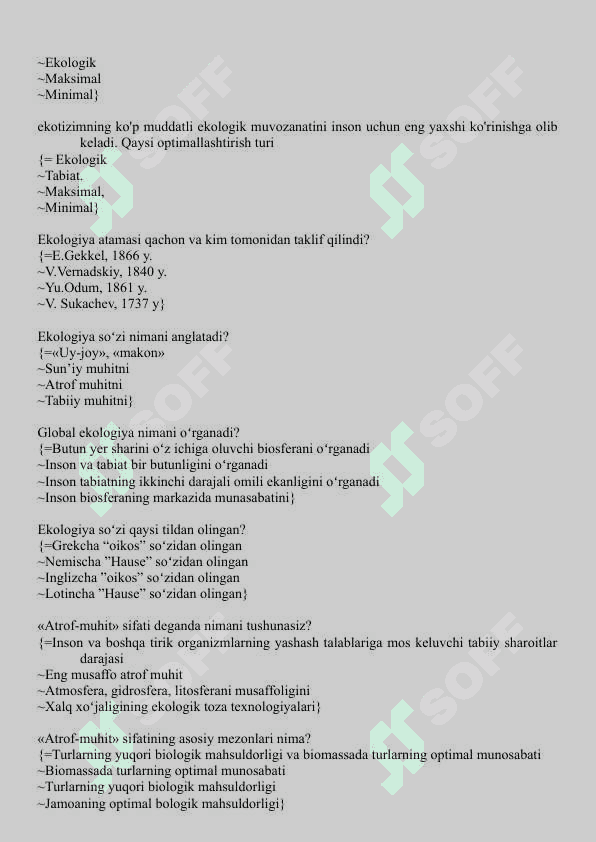 Amaliy ekologiya yakuniy test savollari 7