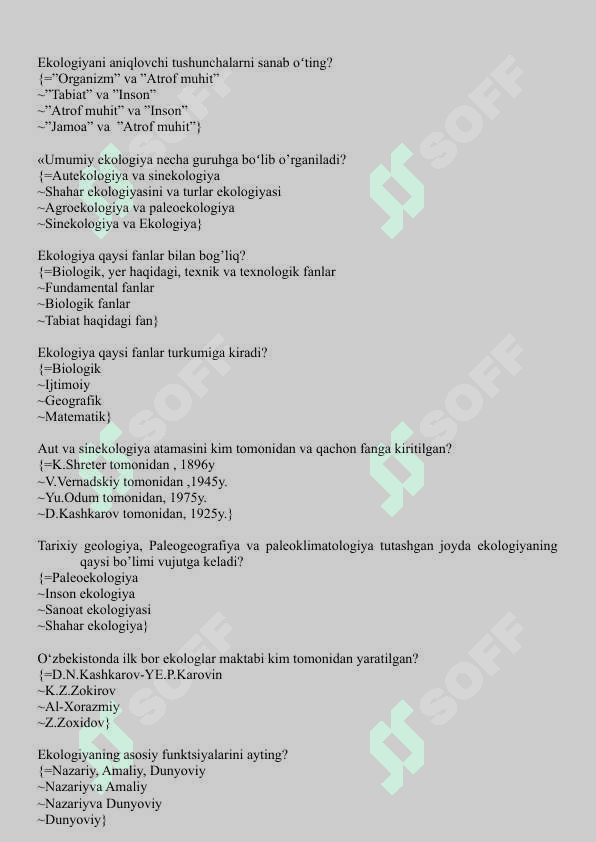 Amaliy ekologiya yakuniy test savollari 8