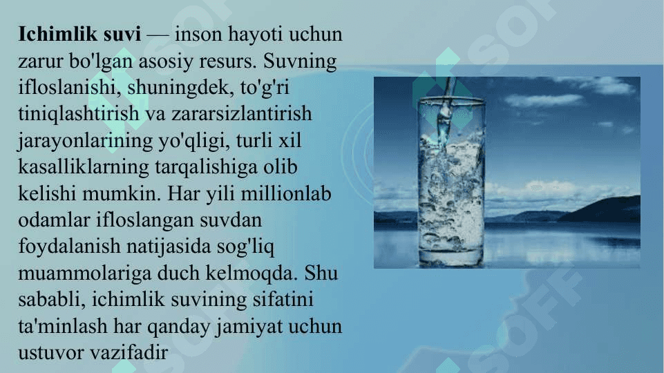 Ichimlik suvining tiniqlashtirilishi va zararsizlantirish sifatini nazorati 2