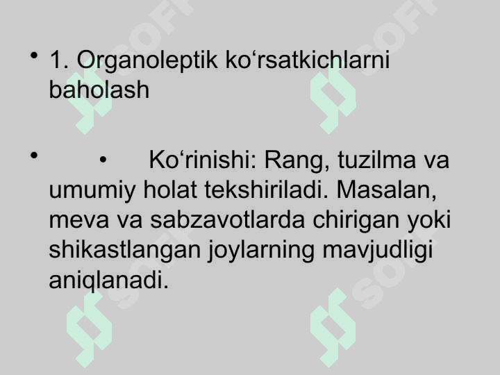 Tez buziluvchi ovqat mahsulotlarining to’la sifatliligini baholash 5