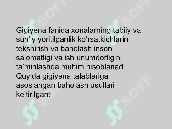 Xonalarning tabiiy va sun'iy yoritilganlik korsatkichlarini tekshirish va baholash 3