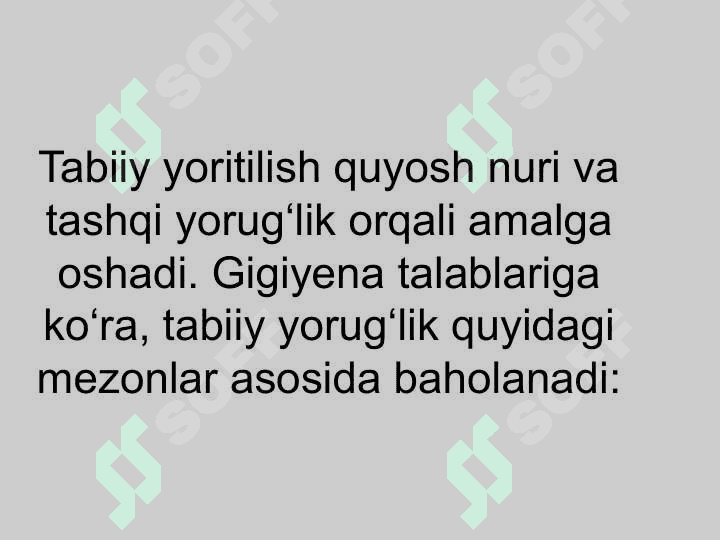 Xonalarning tabiiy va sun'iy yoritilganlik korsatkichlarini tekshirish va baholash 4