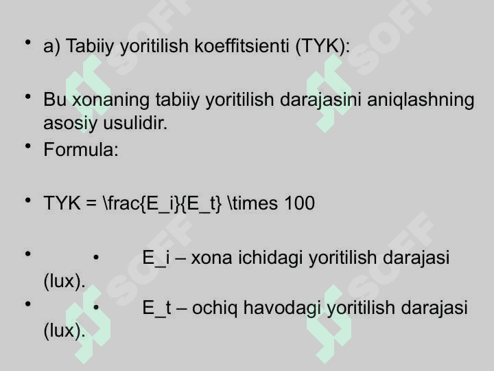 Xonalarning tabiiy va sun'iy yoritilganlik korsatkichlarini tekshirish va baholash 6