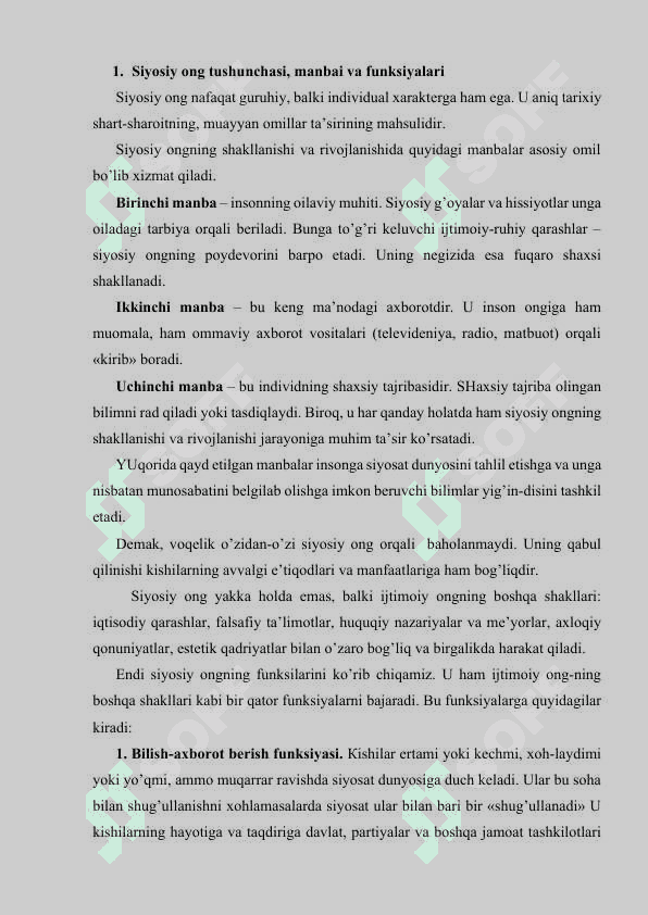 Siyosiy ma'daniyat va siyosiy mafkuralar referat 4