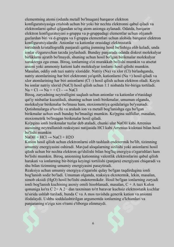 ERITMADAGI HAMMA IONLARNING ELEKTROSTATIK O‘ZARO TA’SIR DARAJALARI 6