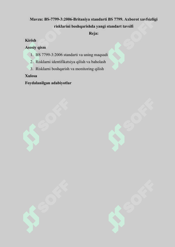 BS-7799-3 2006-Britaniya standarti BS 7799. Axborot xavfsizligi risklarini boshqarishda yangi standart tavsifi 2