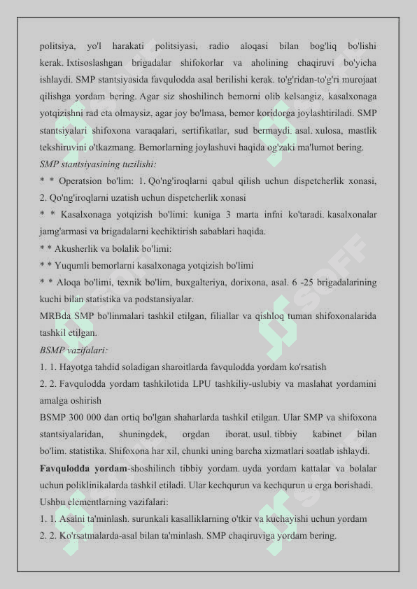 SHOSHILINCH TIBBIY HIZMAT VA IXTISOSLASHTIRILGAN MARKAZLAR FAOLIYATI 3