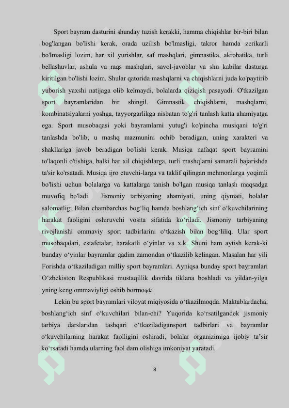 Sport bayramlarini tashkil qilish va ótkazish metodikasi 8