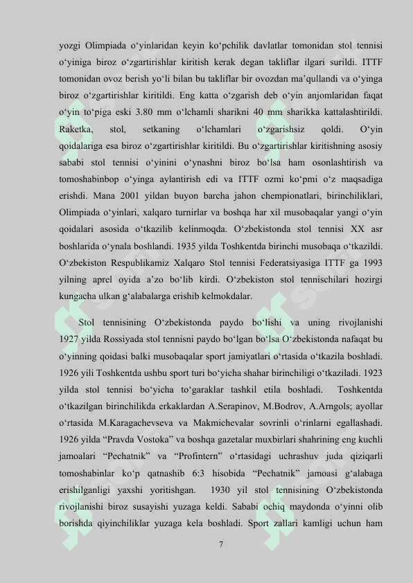 STOL TENNISINING TARAQQIYOT YO’LI VA ISTIQBOLLARI 7