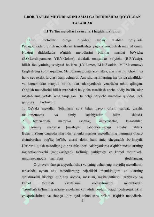 Ta’lim metodlarini amalga oshirishda qo’yilgan talablar 5
