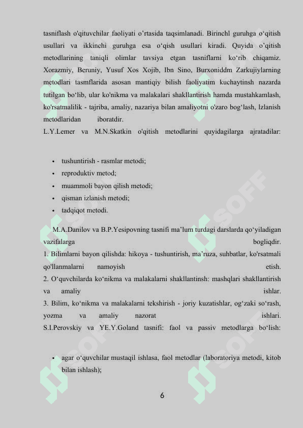 Ta’lim metodlarini amalga oshirishda qo’yilgan talablar 6