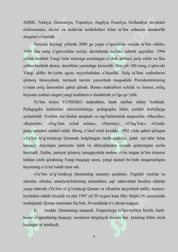 Ta'lim to'g'risidagi qonun va Kadrlar tayyorlash milliy dasturi 6
