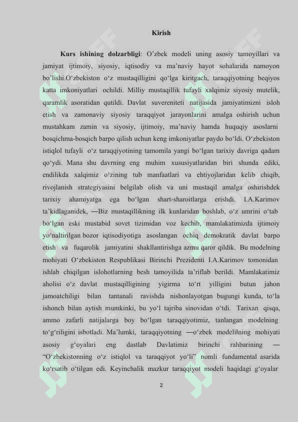 Taraqqiyotning O'zbek modeli va uning oziga xos xususiyatlari 2