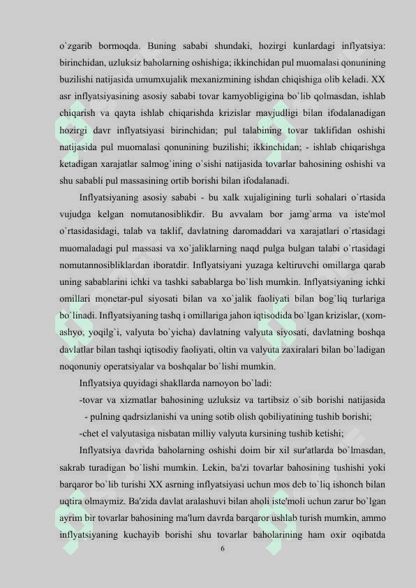 INFLATSIYANING MOHIYATI VA KELIB CHIQISH SABABLARI 6