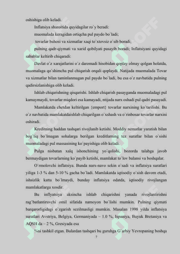 INFLATSIYANING MOHIYATI VA KELIB CHIQISH SABABLARI 7