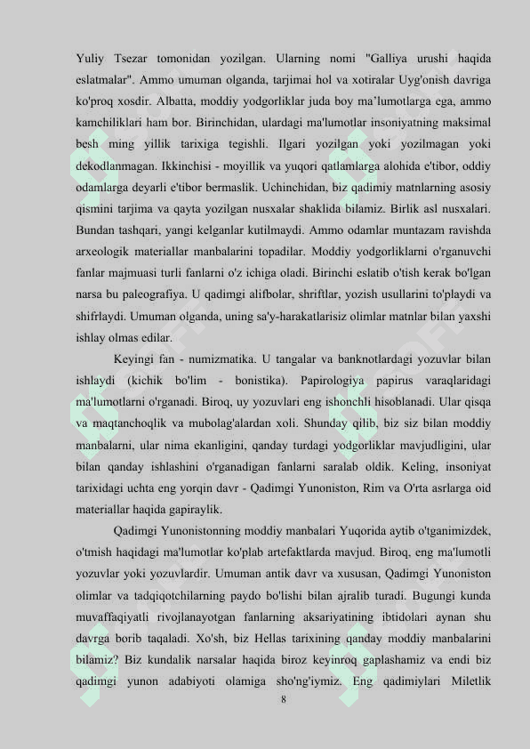 Tarix darslarini tashkil etishda moddiy manbalardan foydalanish 8