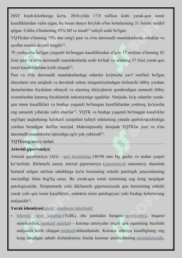 YURAK QON TOMIR TIZIMI KASALLIKLARI BO'YICHA DIAGNOZLAR. 2